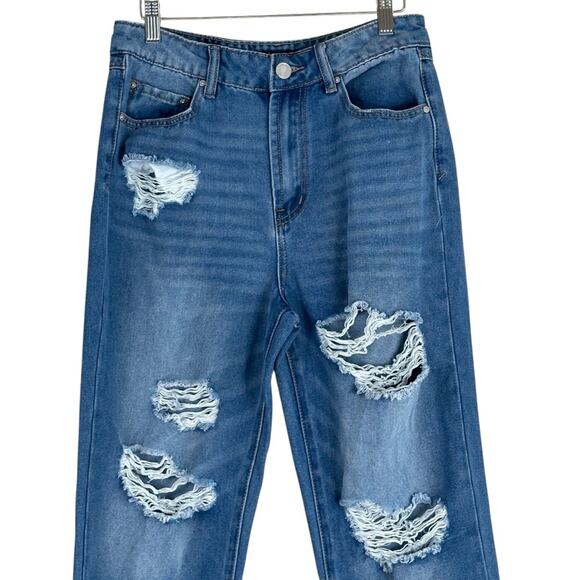 Indigo Rein High Rise Jeans Womens 28 Distressed Straight Leg Y2K Grunge Denim - Picture 2 of 5